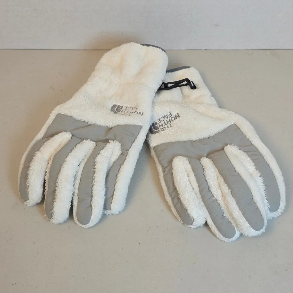 The North Face Denali Etip Fleece Gloves White Grey Womens Size Small